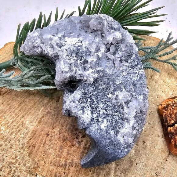 Nature Crystal Cluster Hand Carved Double Side Moon Figure - Picture 6 of 10